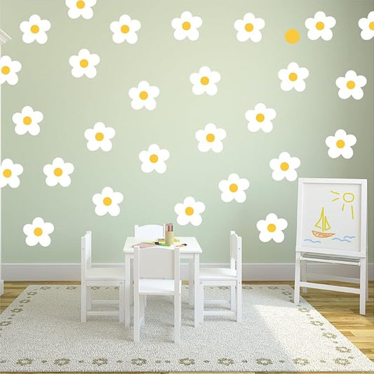 Daisy Flowers Wall Stickers – 180 Pcs Peel & Stick Removable Waterproof Vinyl Floral Wall Art Decals for Bedroom, Nursery & Living Room | A Simple Peel Creates a Breezy Spring Retreat (White)