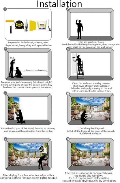 Landscaped Courtyard Mural, Wallpaper can be Used to Decorate Rooms, Living Rooms, Bathroom backdrops（Non-self-Adhesive）