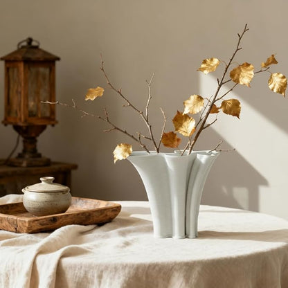 White Ceramic Vase for Home Decor, Boho Artistic Irregular Shape Decorative Vase, Unique Modern Accent for Living Room Bedroom or Entryway