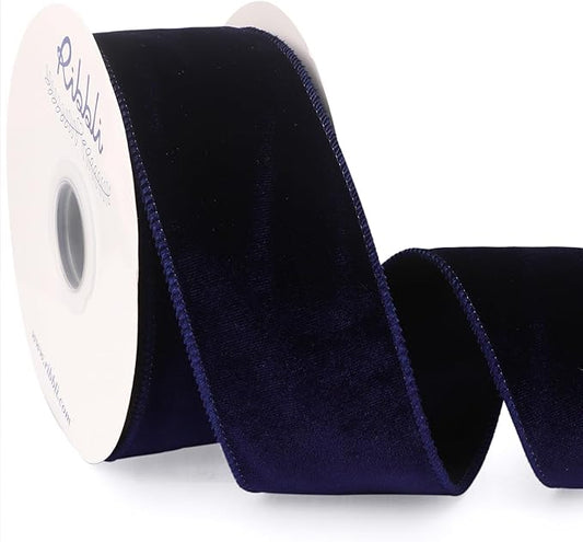 Ribbli Navy Velvet Wired Ribbon 2.5 Inch Velvet with Satin Christmas Ribbon for Gift Wrapping Christmas Tree Decoration Crafts Wreaths Supplies-Continuous 10 Yards