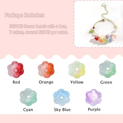 LadayPoa 350pcs Glass Bellflower Beads for Jewelry Making Trumpet Flower Beads Gradient Clear Cute Bead for Bracelets Making Aesthetic Bead Charms for DIY Necklace Decoration-Rainbow Series