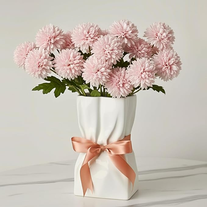 RyddeligHome Paper Bag Vase Ceramic Crinkle, Cool Vase for Flower Bouquet, Jarrones para Flores, Wide Big Flower Pot Living Room Entryway Table Decor