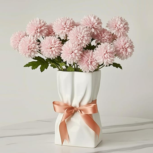 RyddeligHome Paper Bag Vase Ceramic Crinkle, Cool Vase for Flower Bouquet, Jarrones para Flores, Wide Big Flower Pot Living Room Entryway Table Decor