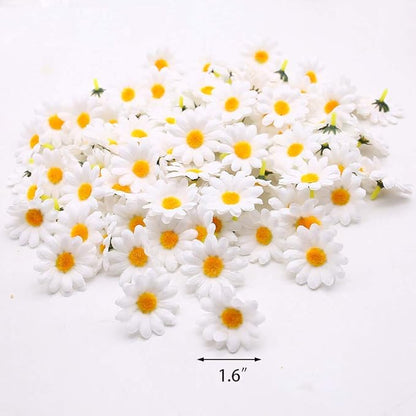 JOHOUSE 200PCS Silk Daisy Flower Heads for DIY Crafts - 1.5 Inch Gerbera Chrysanthemum Artificial Daisies for Bouquets, Baby Showers, Wedding & Home Decor