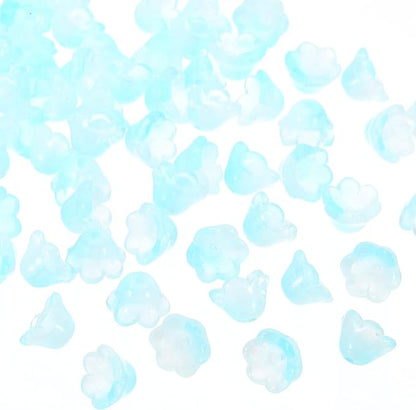 PATIKIL Glass Trumpet Flower Beads, 200 Pcs Gradient Flower Bead Charm for Jewelry Making DIY Craft, Bracelets, Earrings, Necklaces Decorations, Lake Blue