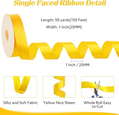 Yellow Ribbon 1 Inch 50 Yards Yellow Satin Ribbon for Fall Decor Harvest Party Gift Wrapping Baskets Bows Bouquet Crafts Christmas Decorations