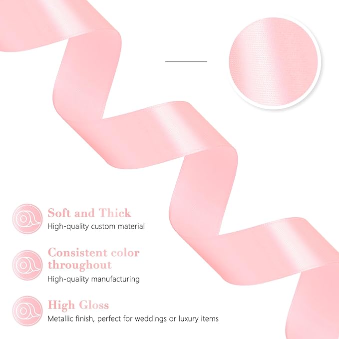 Cherry Blossom Pink Ribbon 1 Inch 60 Yards, Versatile Solid Satin Ribbon for Flower Bouquet, Graduation Lei, Crafts, Gift Wrapping, Baby Shower, DIY Bows and Wedding Decorations