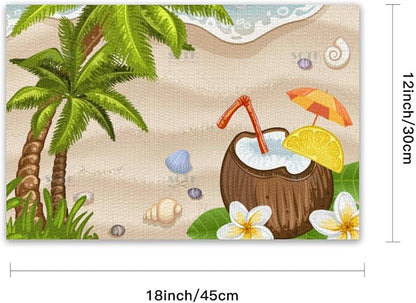 Placemats Set of 4 Waterproof Oilproof Table Mats Summer Coconut Beach Washable Wipeable Heat Resistant Easy to Clean for Indoor Outdoor Party Kitchen Dining Table Decoration 12 * 18in