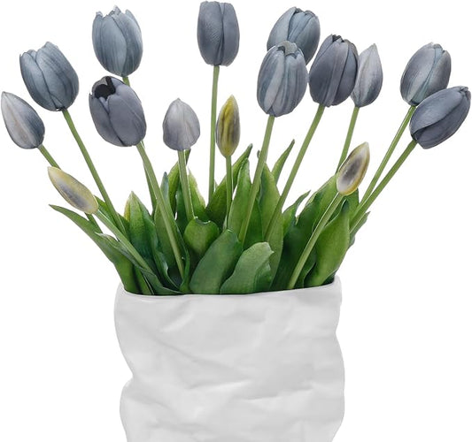 15pcs Fall Blue Tulips Artificial Flowers Real Touch Latex Fake Tulips Flower Soft Faux Tulip Bouquets Arrangements for Party Wedding Home Garden Outdoors Decor