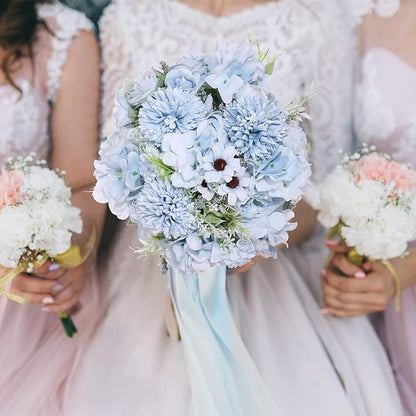 Nubry 3pcs Artificial Flowers Bouquet Fake Peony Silk Hydrangea Wildflowers Arrangements with Stems for Wedding Home Centerpieces Decor (Light Blue)