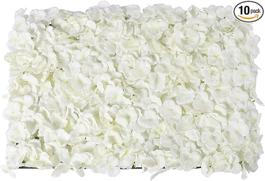 16"x 24" Artificial Flower Wall Panels,Flower Wall Mat Silk Flower Panels for Outdoor Garden Backyard Fence Fence Privacy Screen and Indoor Wall Decor(10Pcs White,Style 2)