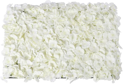 LOYALHEARTDY 20 PCS Artificial Flower Wall Panel 24" x 16" Faux Flowers Wall Decoration Miky-White Hydrangea Flower Panels Wall for Home Party Wedding Christmas Festival Photo Backgdrop Decor