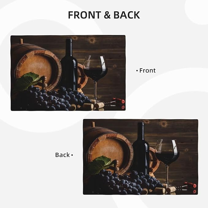 Red Wine Linen Placemats Set of 4 Vintage Wooden Wine Barrels Modern Art Placemat Indoor Outdoor Party Home Desktop Kitchen Dining Room Decoration 12x18 Inch