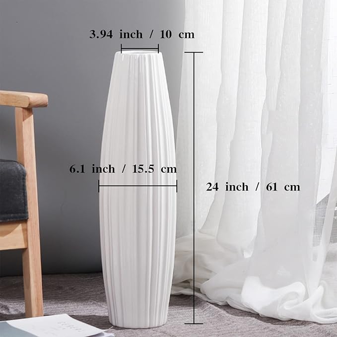 Large Floor Ceramic Vase 24 Inches Tall,White Modern Flower Tall Vases for Office, Home,Farmhouse,Living Room Décor,Simple Origami Design Fall Decorative Porcelain Flower Arrangement Vase Ideal Gift