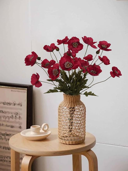 IPOPU Red Poppy Flowers 6pcs Artificial Poppies Faux Vintage Silk Flower Arrangements for Wedding Centerpieces, Home Table, Bridal Shower Party Decorations