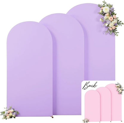 Pink and Lavender Arch Backdrop Cover 6FT 5FT 4FT Arch Covers Stretchy Backdrop Set of 3 Wedding Arch Cover Spandex Fitted Double-Color Fabric Arch Covers for Party Baby Shower Birthday Decoration