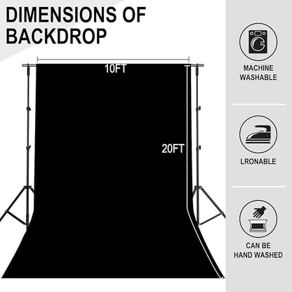 GFCC Black Backdrop - 10FTX20FT Black Photo Backdrop for Photoshoot Background for Photography Screen Video Recording Picture Background