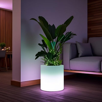 Mr.Go 16-inch LED Flower Pot Light w/Remote, RGB Color Changing Colorful Cylinder Flowerpot, Rechargeable Lighted Planter & Ice Bucket for Home Decor, Garden, Party, Wedding, Gifts