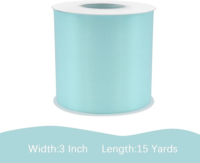 Lt.Blue Satin Ribbon 3 inch X 15 Yards Polyester Ribbon for Gift Wrapping Very Suitable for Weddings Party Hair Bow Invitation Decorations and More