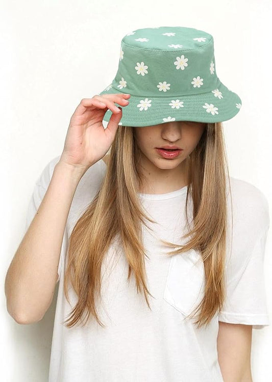 Bucket Hat for Women Men, Cotton Reversible Double Side Wear Sun Hats Beach Fisherman Hat