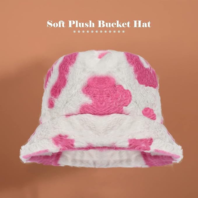 Winter Soft Faux Fur Plush Bucket Hat, Lovely Fisherman Cap, Fashion Outdoor Thick Warm Sun Cap for Women