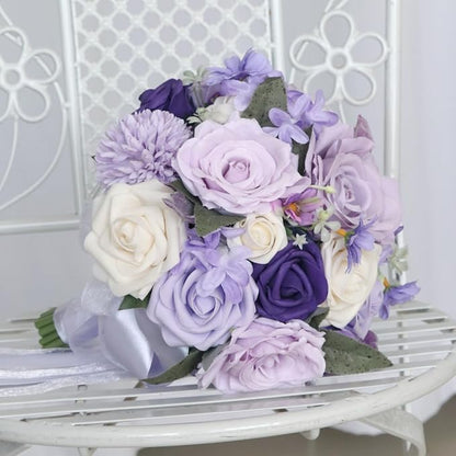 S_SSOY Wedding Bouquet Bride,Bride Bridal Bouquet Bridesmaid Artificial Flowers for Ceremony Anniversary Party Bridal Shower Decoration Wedding Bouquets (Lilac Purple)