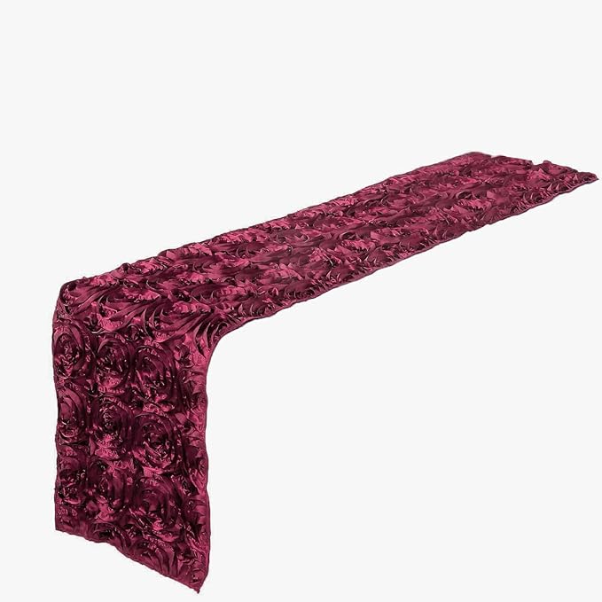 Efavormart 14"x108" Burgundy Grandiose Rosette Satin Table Runner for Party Dining Banquet Events Restaurant Kitchen Home and Multi-Use