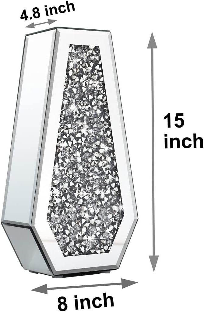 Flower Vase Crushed Diamond Mirrored Vase Crystal Silver Glass Decorative Mirror Vase Large Size Luxury for Home Decor. Diamond Shape Thickened. Can’t Hold Water.