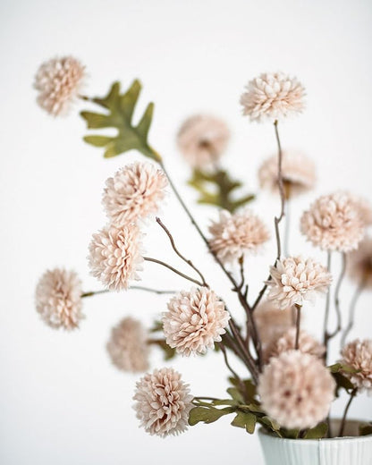DuHouse 6pcs Artificial Flowers Faux Silk Pompon Mum,Silk Small Mini Chrysanthemum Ball with Stems for Wedding DIY Champagne Arrangements Bouquets Centerpieces Home Decorations(Beige)