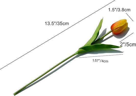 Mandy's Artificial Tulips 20 Stems Sunset PU Faux Flowers for Thanksgiving and Christmas Decorations Wedding Home Decor 13.5 Inch
