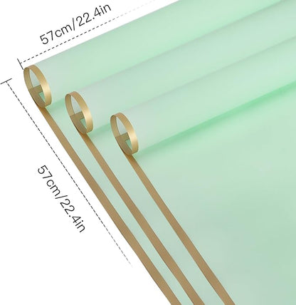 WRAPAHOLIC 20 Sheets Flower Wrapping Paper - 22.4 x 22.4 inch Gold Trim Light Green Water-Resistant Floral Bouquet Wrapping Paper, Florist Supplies Packaging Paper for Wedding Birthday Gift DIY