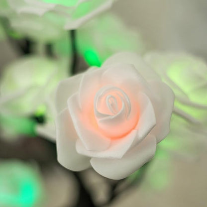 Rose Flower Tree Lamp - LED Rose Tree Table Lamp USB/Battery Powered Artificial Bonsai Flower Night Light for Bedroom Living Room Party Wedding Valentines Mothers Day Decor (White)
