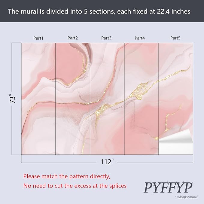 PYFFYP- Abstract Gold Marble Wallpaper murals for Bathroom(Not Peel and Stick)