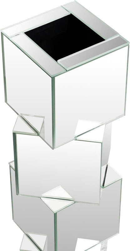 Silver Mirror Floor Vase, Square Glass Tall Vases for Decor Living Room Floor, Featuring a Bold Geometric Stacked Design, 27 inch Tall