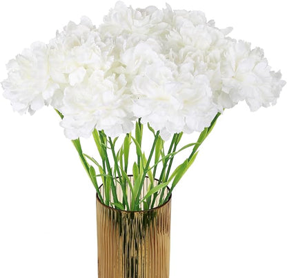 White Carnations Artificial Flowers 15PCS Carnations Flowers Silk Flowers 21.25in Fake Flowers for Wedding Home Table Centerpieces Floral Arrangements(White)