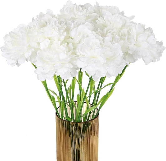 White Carnations Artificial Flowers 15PCS Carnations Flowers Silk Flowers 21.25in Fake Flowers for Wedding Home Table Centerpieces Floral Arrangements(White)