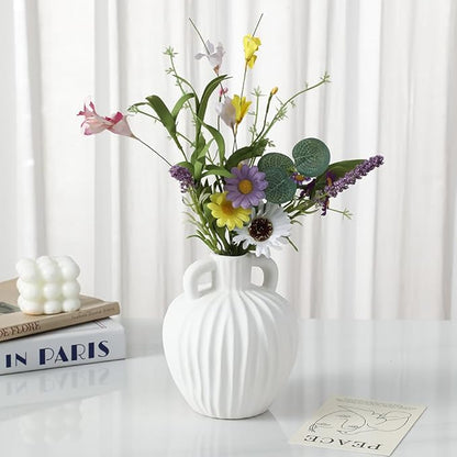 Anding Large Ceramic Rustic Vase 6 inch Minimalist Decorative Farmhouse Tall Vase for Home Decor Living Room Shelf Decor Enterway Wedding Table DecorationWhite(A357White)