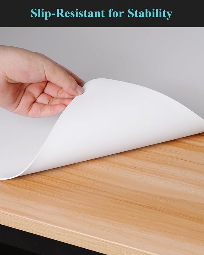 Pure White Plastic Table Cover Protector, 42" x 96" Waterproof Easy Flat PVC Desk Pad Mat, 1.5mm Thick Rectangle Vinyl Table Top Protector for Dining Room Table, Office, Dresser