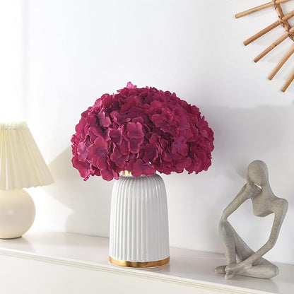 Silk Hydrangea Heads with Stems Artificial Flowers Heads for Home Wedding Decor,Pack of 10 (Fuschia)