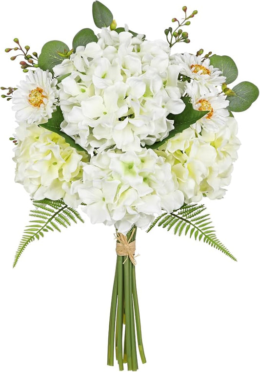 Hydrangea Artificial Flowers 12PCS White Faux Flowers Fake Hydrangea Daisies Silk Arrangements Realistic Fake Flowers for Vase Floral Centerpiece Arrangements Wedding Bridal Bouquet Party Home Decor