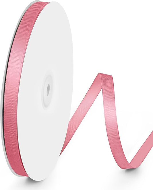 100 Yards 3/8 inch Satin Ribbon, Fabric Ribbon Solid Color Perfect for Gift Wrapping, Wedding, Handmade Bows, Floral Bouquets and Party Decoration(Pink)