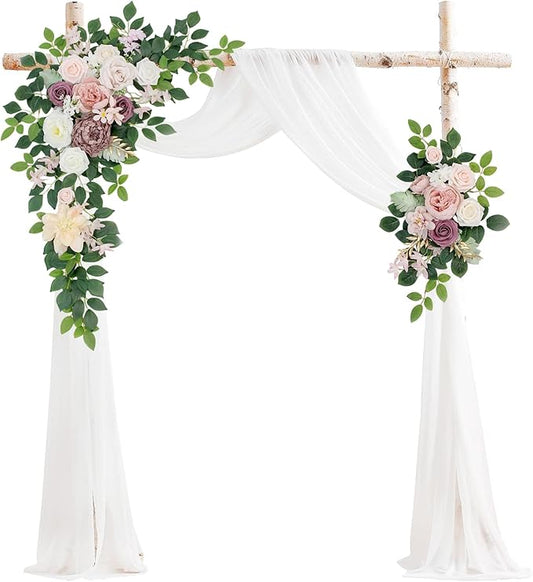 Arch Flowers with Drapes Kit (Pack of 3) for Wedding Ceremony Arbor and Reception Backdrop Decoration Wedding Welcome Signs Floral Birthday Party Decoration
