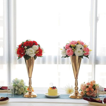 2 Pcs Tabletop Decoration Centerpiece, 14.4in Metal Wedding Flowers Small Gold Vase, Christmas Anniversary Birthday Party Home Decoration Flower Arrangement
