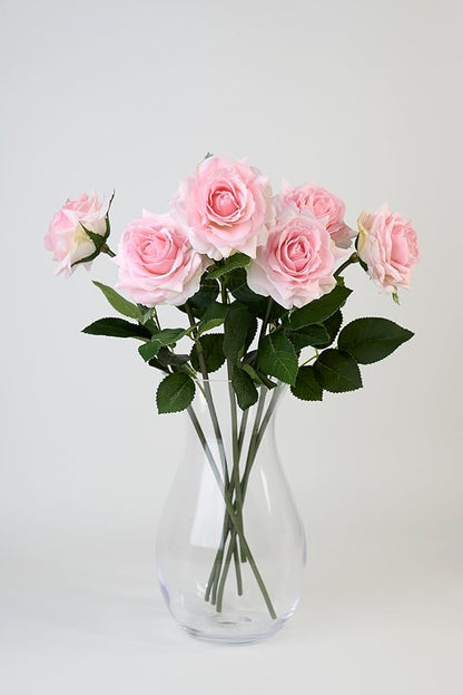 Real Touch Artificial Roses 6pcs, Floyd Roses,17.3”Faux Silk Roses Bouquet for Home Decor, Wedding Centerpieces, Romantic Gifts & Party Arrangements, Fuchsia Realistic Flowers (Light Pink)