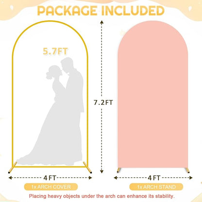 FUHSY 7.2 FT Metal Arch Backdrop Stand and Arch Cover Set Wedding Backdrop Arches Stands with Dusty Rose Spandex Arched Stand Cover for Party Birthday Ceremony Graduation Banquet Decorations