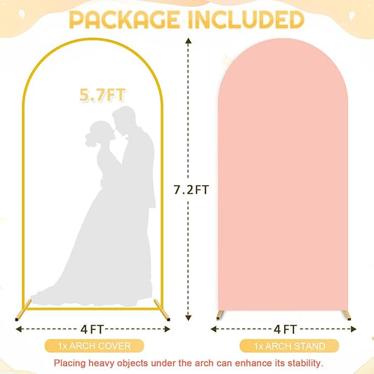 FUHSY 7.2 FT Metal Arch Backdrop Stand and Arch Cover Set Wedding Backdrop Arches Stands with Dusty Rose Spandex Arched Stand Cover for Party Birthday Ceremony Graduation Banquet Decorations