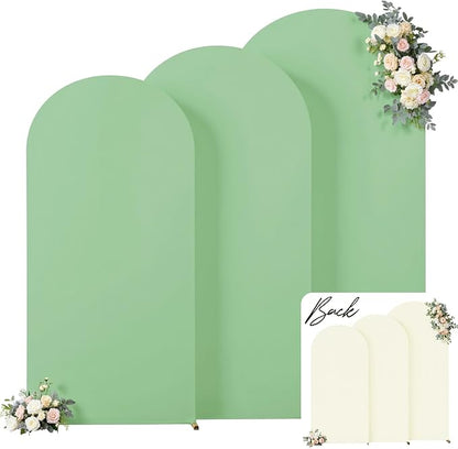 Sage Green Beige Arch Backdrop Cover 8FT 7.2FT 6.6FT Wedding Arch Covers Set of 3 Spandex Fitted Fabric Backdrops Double-Color Arch Covers Stretchy Backdrop for Party Baby Shower Birthday Decoration