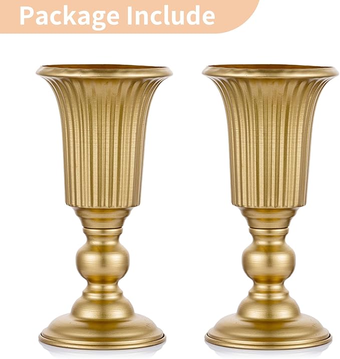 Nuptio Pcs of 2 Flowered Metal Trumpet Vase Elegant Wedding Centerpieces Vase for Wedding Party Decoration, 23.2cm/9.13" Tall Artificial Flower Arrangements for Anniversary Ceremony