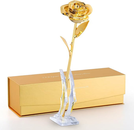 24K Gold Dipped Real Rose – Handpicked Real Rose Preserved in 24K Gold – Elegant, One-of-a-Kind Romantic Gift for Her – Ideal for Birthday, Anniversary, Mother’s Day, Valentine’s Day