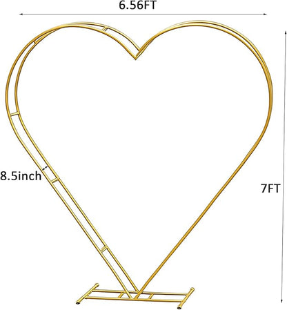 7FT Heart Shaped Metal Arch Frame, Wedding Arch Stand for Ceremony, Large Double Tube Balloon Arch for Wedding Backdrop (Gold)